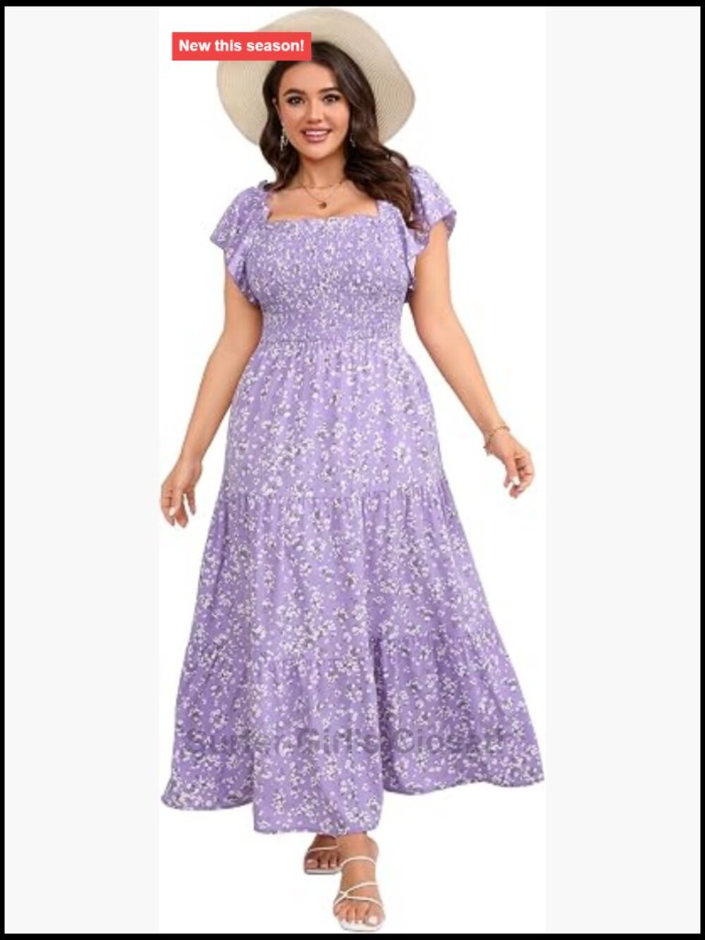 Plus Size Floral Boho Maxi Dress Square Neck Ruffle Short Sleeve Smocked Casual